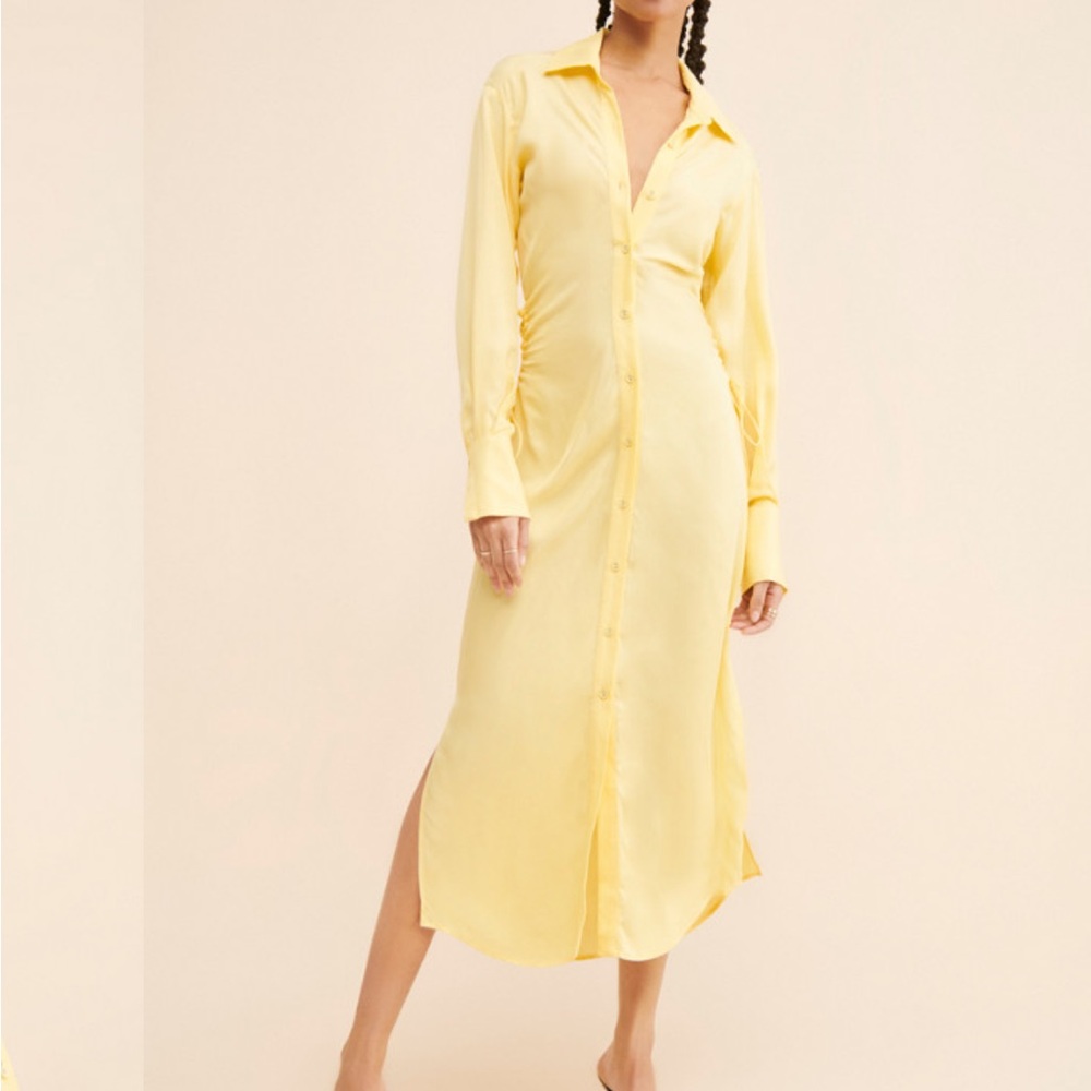 Yellow Long Sleeve Buttoned Shirt Dress